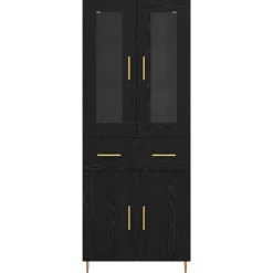 vidaXL Aparador alto con cajón 2 pcs Madera de ingeniería Roble negro Clearance