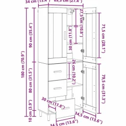 vidaXL Aparador alto con cajón 69,5 x 34 x 180 cm Madera envejecida Best