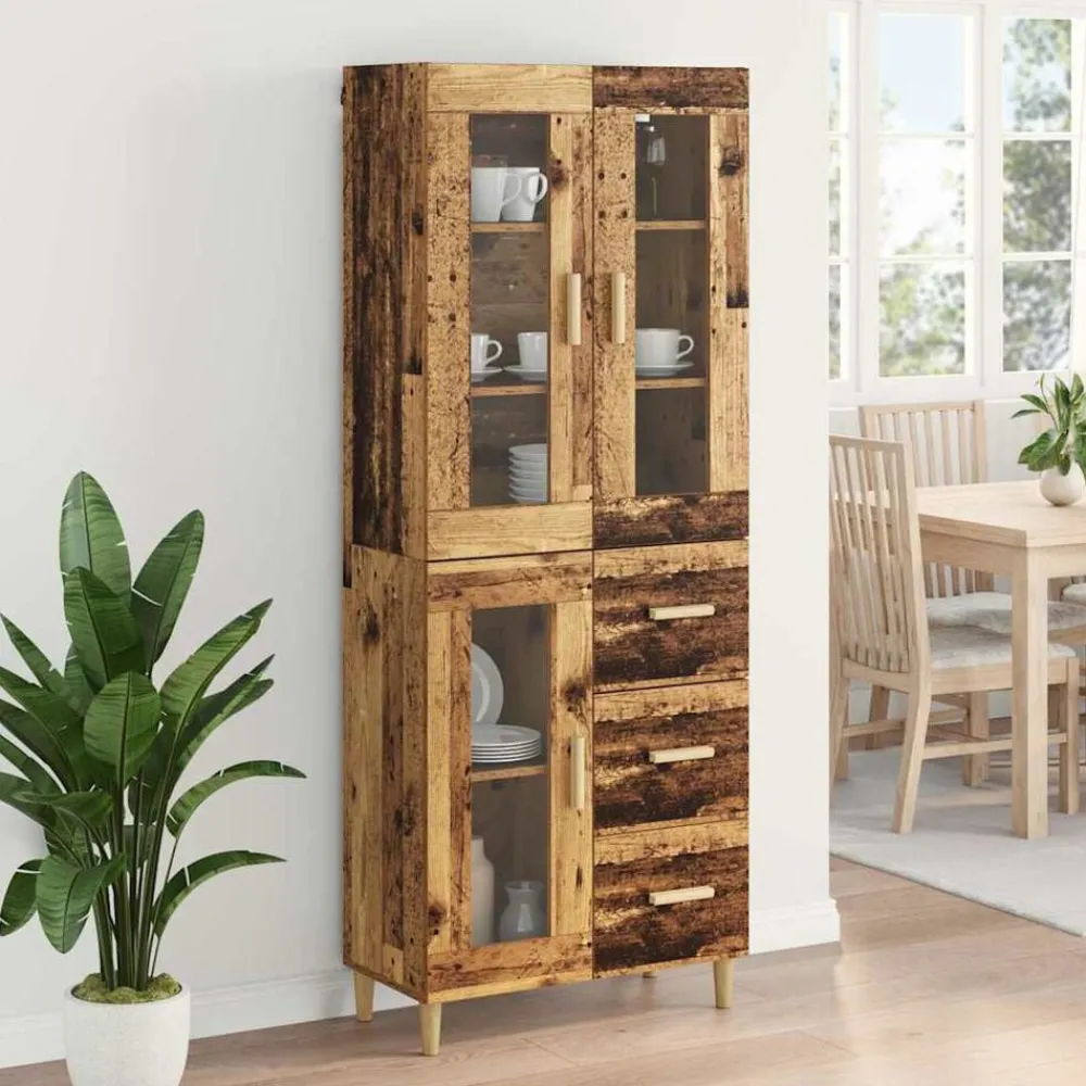 vidaXL Aparador alto con cajón 69,5 x 34 x 180 cm Madera envejecida Best