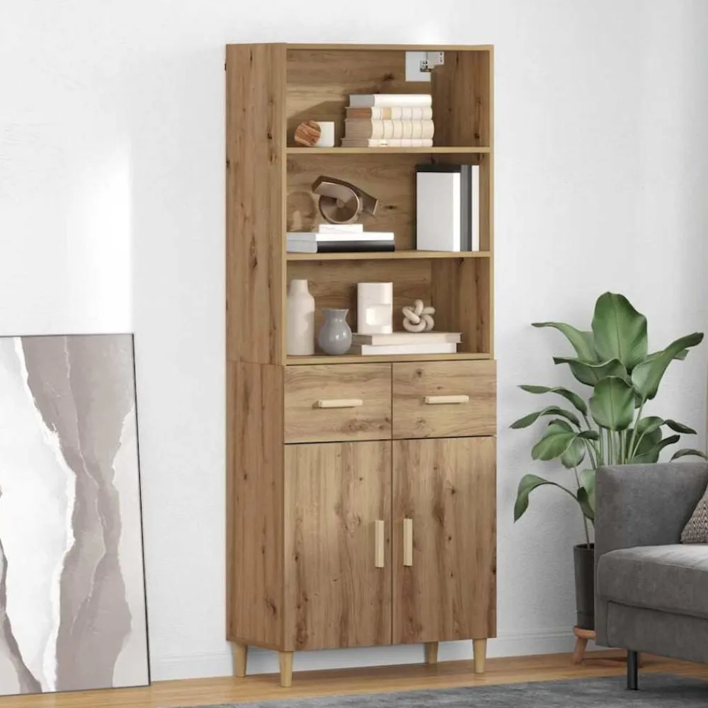 vidaXL Armarios Y Almacenamiento-Aparador alto con cajón Roble artesanal 69,5 x 34 x 180 cm