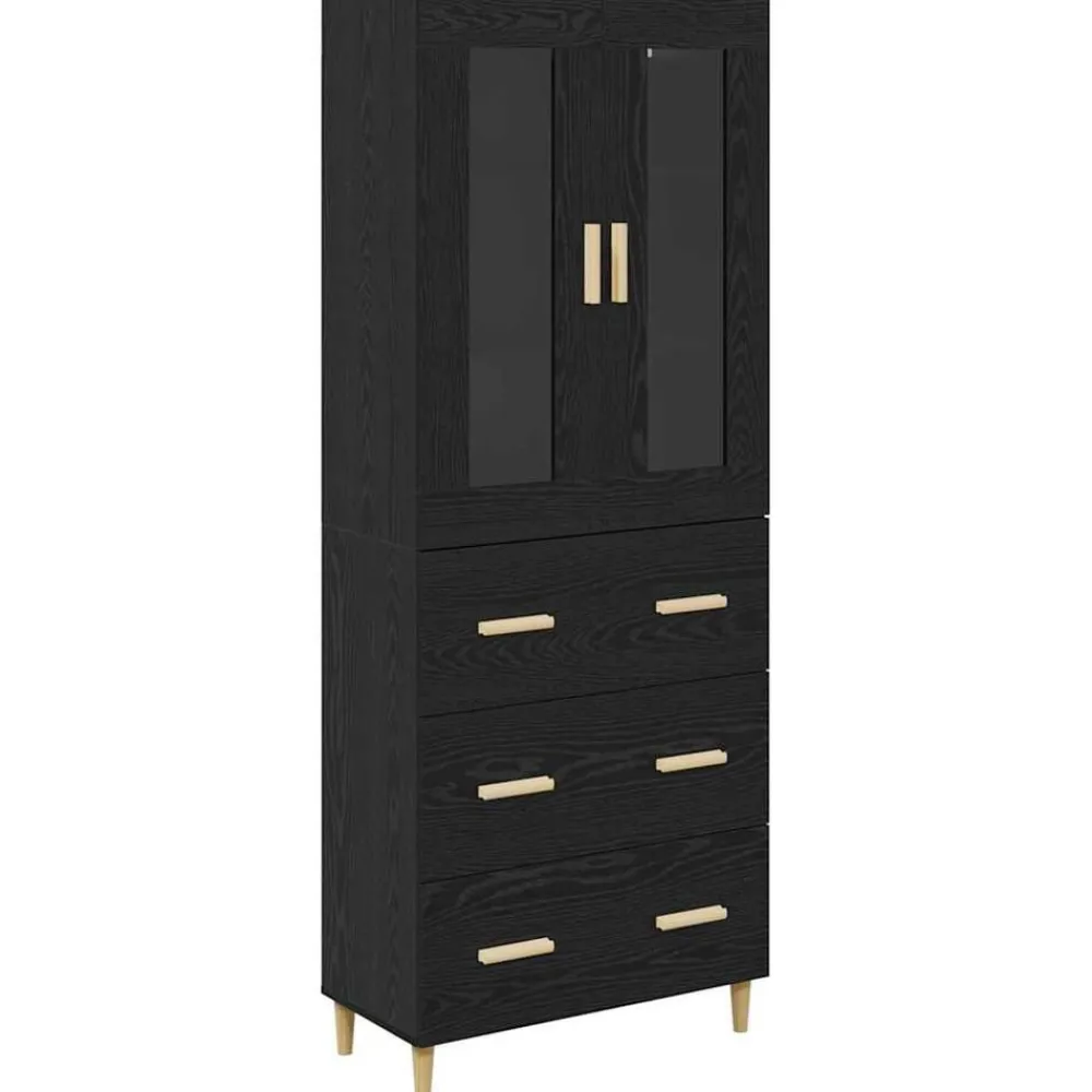 vidaXL Aparador alto con cajón 69,5 x 34 x 180 cm Roble negro New