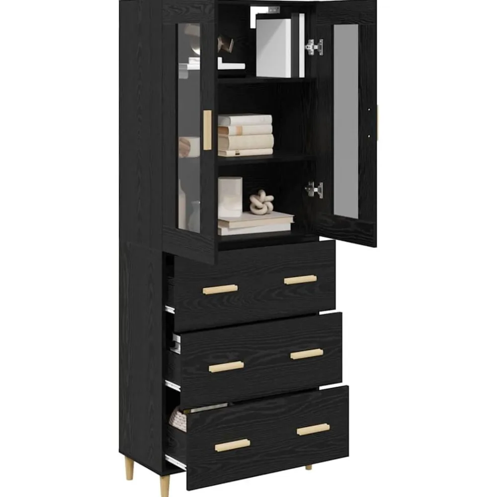 vidaXL Aparador alto con cajón 69,5 x 34 x 180 cm Roble negro New