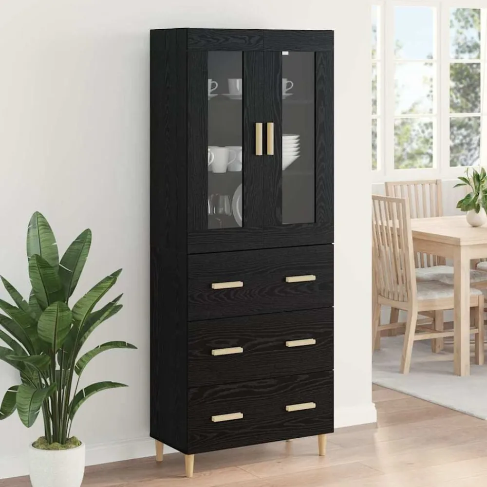 vidaXL Aparador alto con cajón 69,5 x 34 x 180 cm Roble negro New