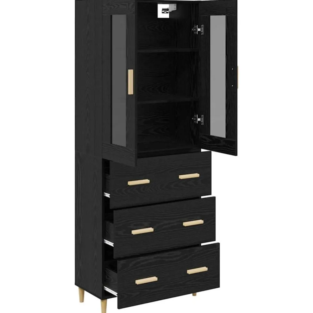 vidaXL Aparador alto con cajón 69,5 x 34 x 180 cm Roble negro New