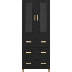 vidaXL Aparador alto con cajón 69,5 x 34 x 180 cm Roble negro New