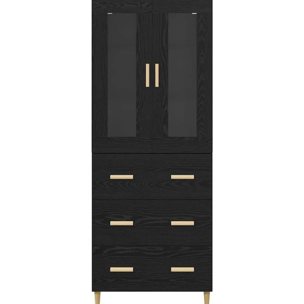 vidaXL Aparador alto con cajón 69,5 x 34 x 180 cm Roble negro New