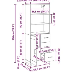 vidaXL Armarios Y Almacenamiento-Aparador alto con cajón 69,5 x 34 x 180 cm