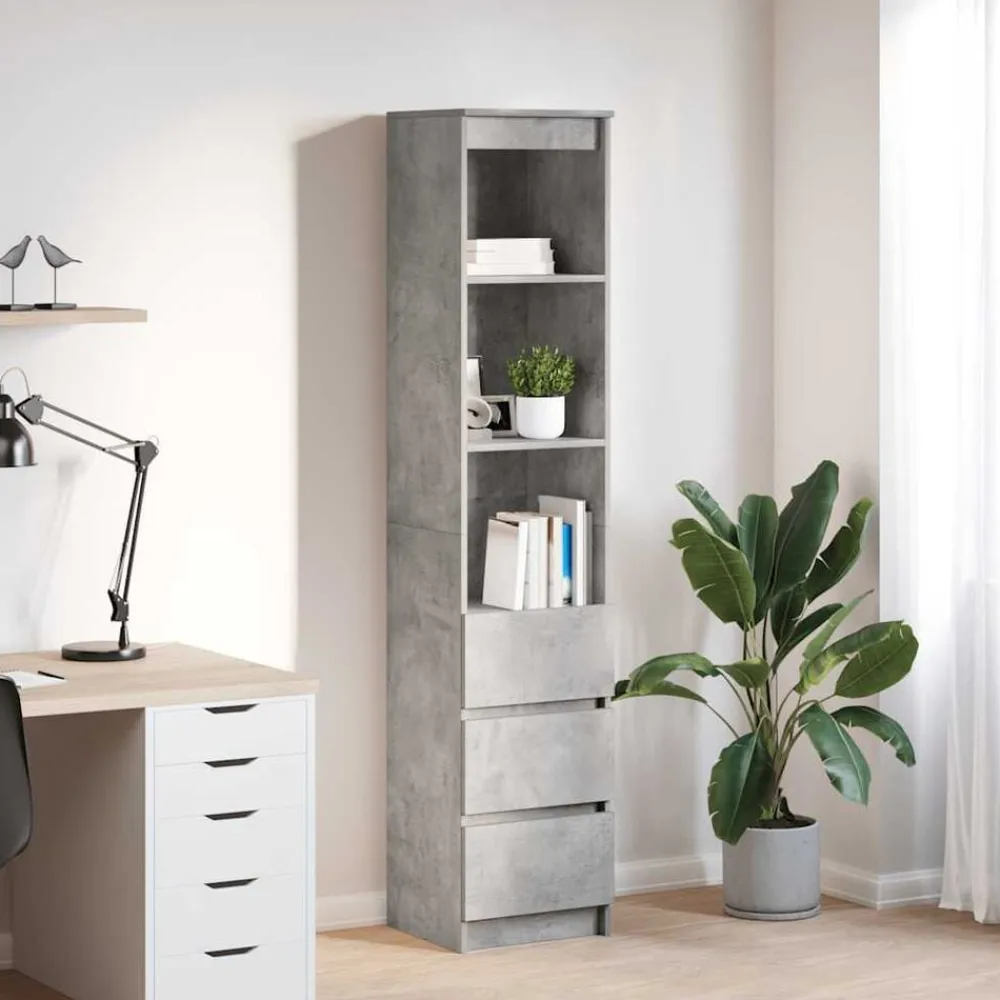 vidaXL Armarios Y Almacenamiento-Aparador alto gris hormigón 37,5x35x180 cm madera de ingeniería