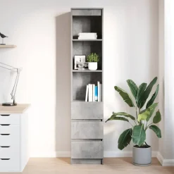 vidaXL Armarios Y Almacenamiento-Aparador alto gris hormigón 37,5x35x180 cm madera de ingeniería