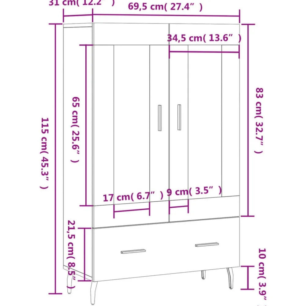 vidaXL Aparador alto madera de ingeniería 69,5x31x115 cm Roble Sonoma Hot