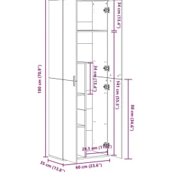 vidaXL Armarios Y Almacenamiento-Aparador alto madera de ingeniería 60x35x180 cm