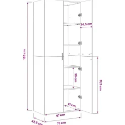vidaXL Armarios Y Almacenamiento-Aparador alto madera de ingeniería 70x42,5x185 cm