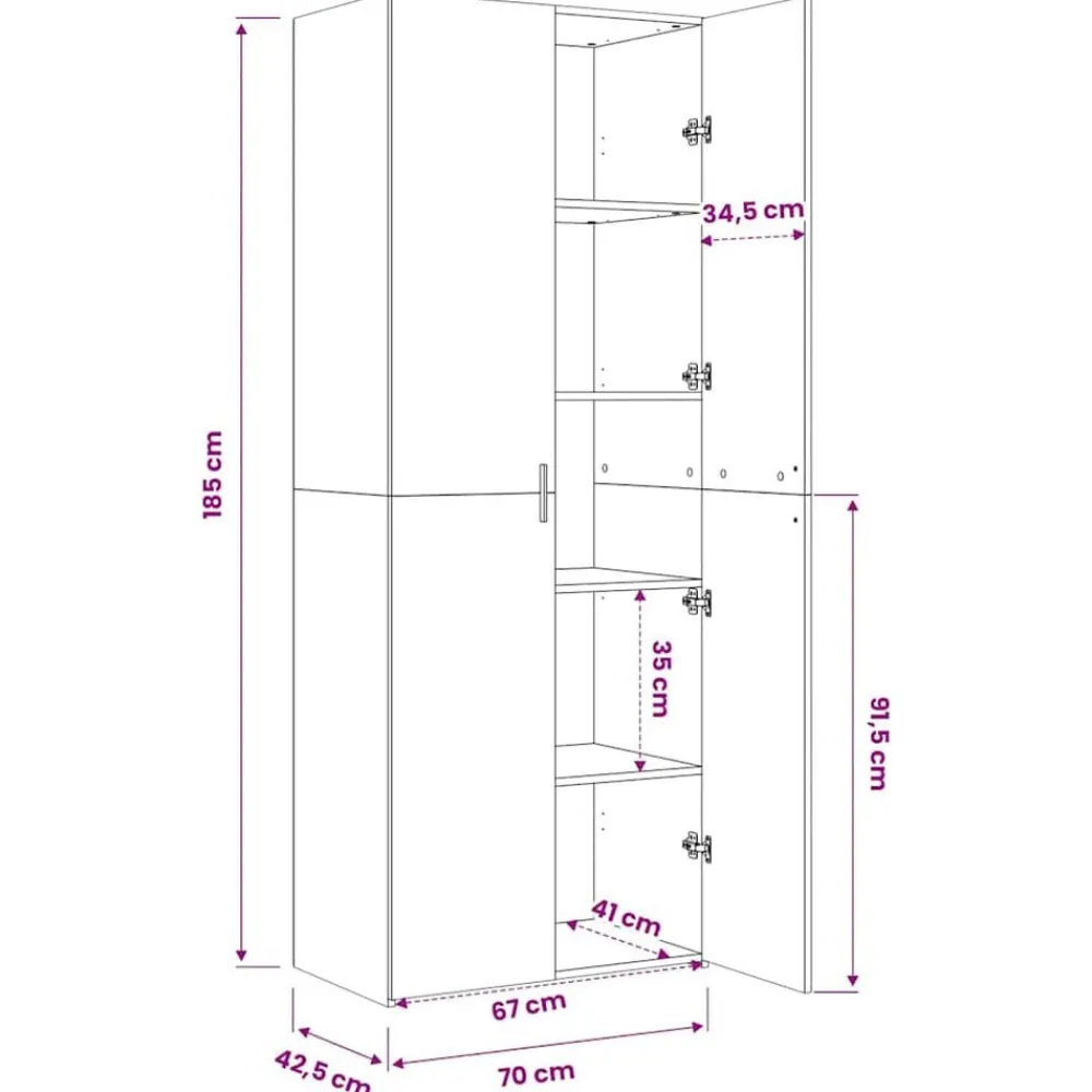 vidaXL Armarios Y Almacenamiento-Aparador alto madera de ingeniería 70x42,5x185 cm