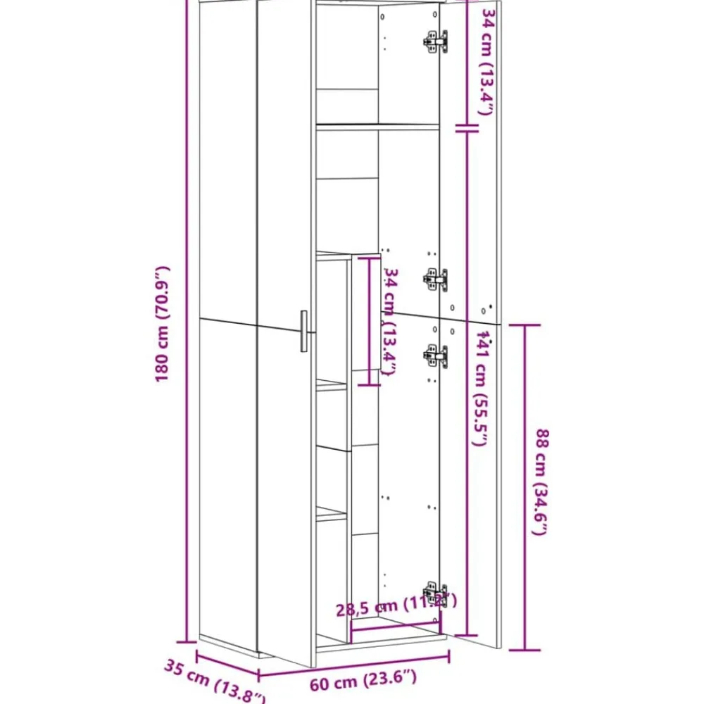 vidaXL Aparador alto madera de ingeniería 60x35x180 cm Roble Sonoma New