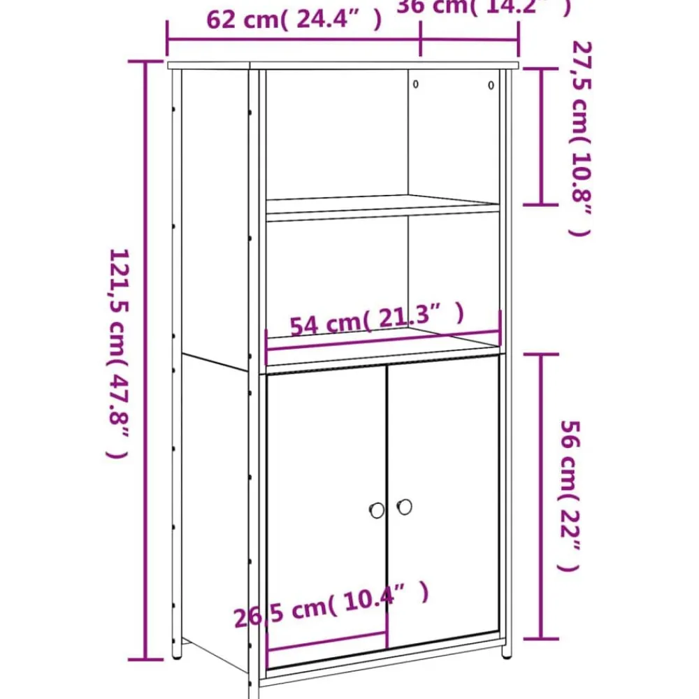 vidaXL Armarios Y Almacenamiento-Aparador alto madera contrachapada Sonoma gris 62x36x121,5 cm