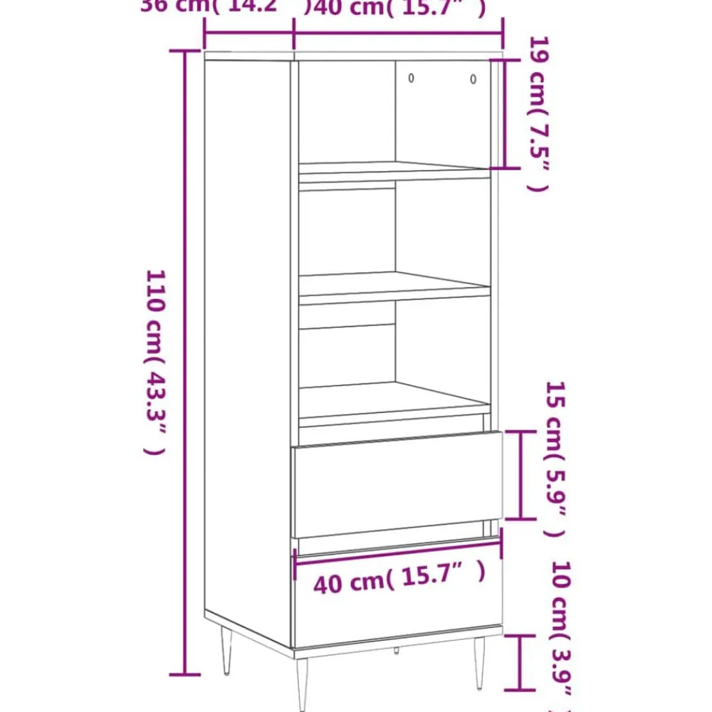 vidaXL Aparador alto madera contrachapada gris hormigón 40x36x110 cm Gris hormigón Hot