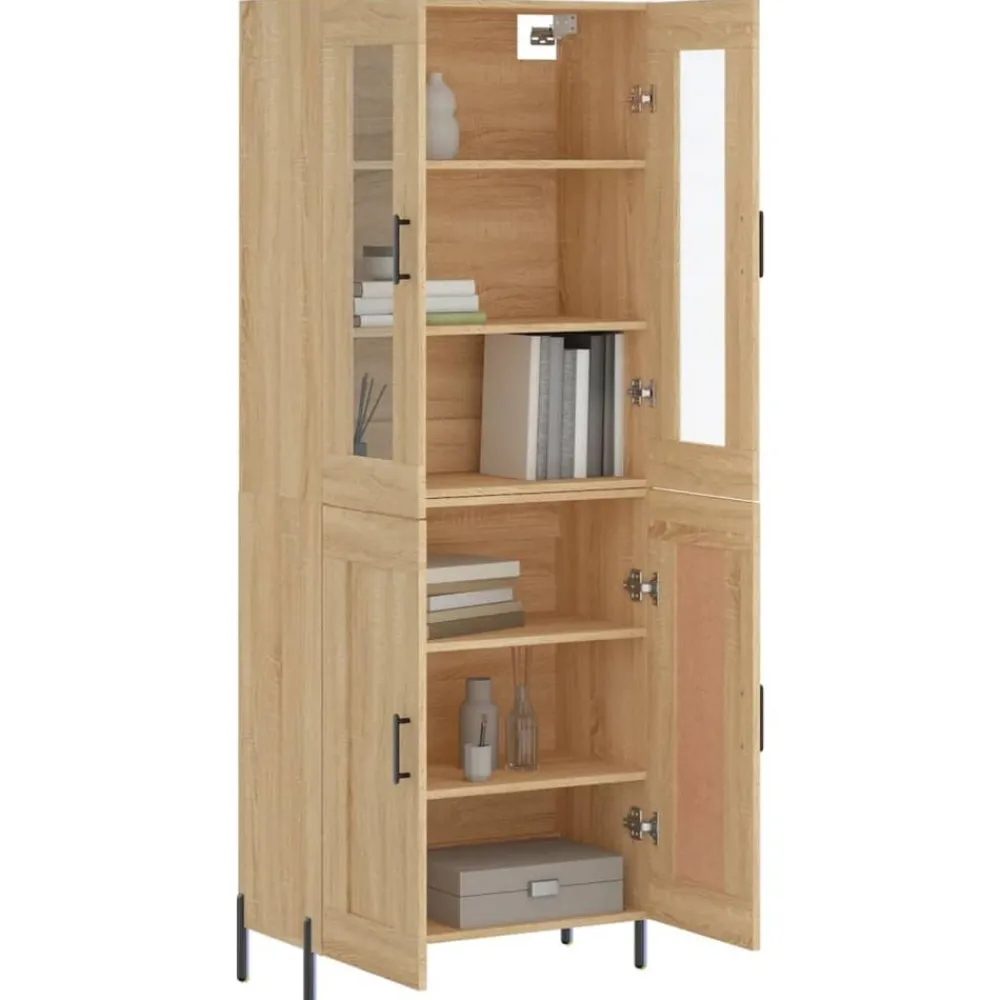 vidaXL Armarios Y Almacenamiento-Aparador alto madera contrachapada color roble 69,5x34x180 cm