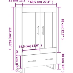 vidaXL Aparador alto madera de ingeniería 69,5x31x115 cm Roble ahumado Best