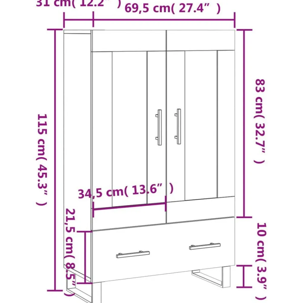 vidaXL Aparador alto madera de ingeniería 69,5x31x115 cm Roble ahumado Best