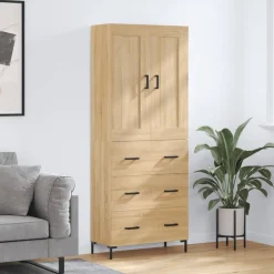vidaXL Armarios Y Almacenamiento-Aparador alto madera contrachapada color roble 69,5x34x180 cm