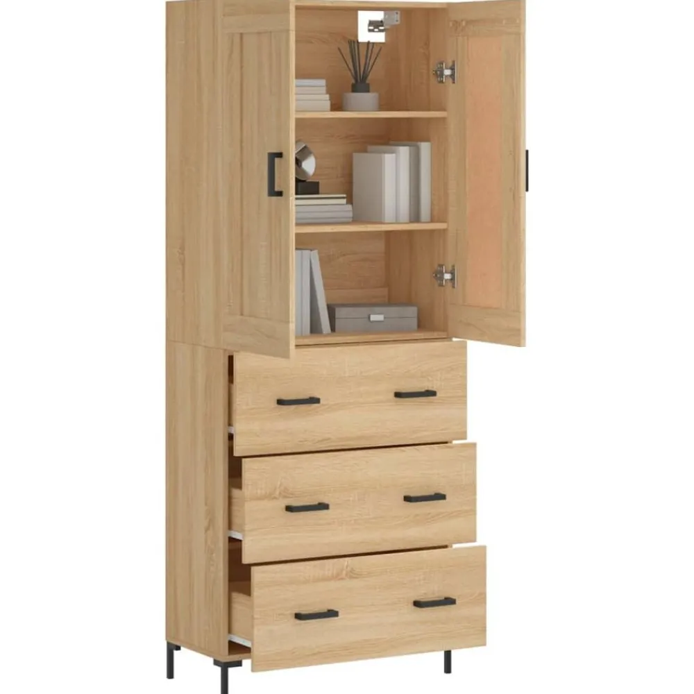 vidaXL Armarios Y Almacenamiento-Aparador alto madera contrachapada color roble 69,5x34x180 cm