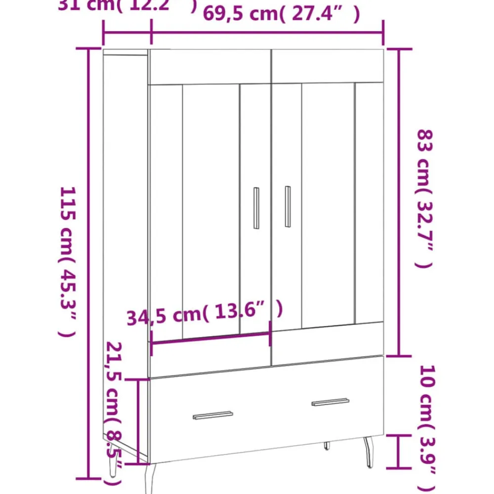 vidaXL Armarios Y Almacenamiento-Aparador alto madera de ingeniería 69,5x31x115 cm