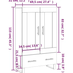 vidaXL Aparador alto madera de ingeniería 69,5x31x115 cm Roble Sonoma