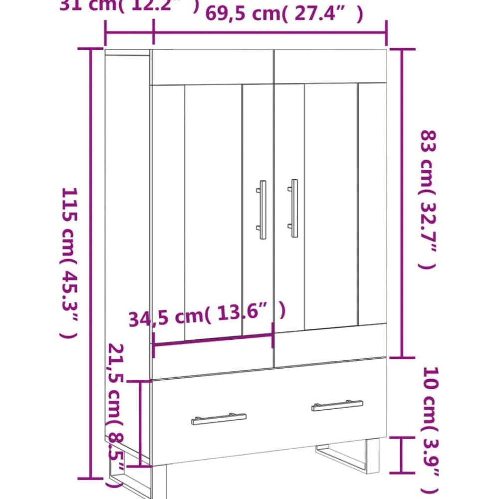 vidaXL Aparador alto madera de ingeniería 69,5x31x115 cm Roble Sonoma