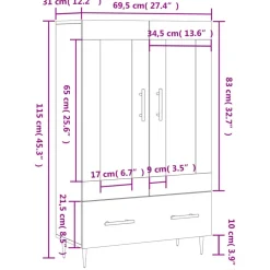 vidaXL Armarios Y Almacenamiento-Aparador alto madera de ingeniería 69,5x31x115 cm