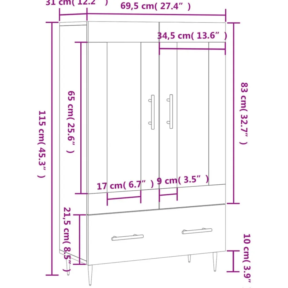 vidaXL Armarios Y Almacenamiento-Aparador alto madera de ingeniería 69,5x31x115 cm