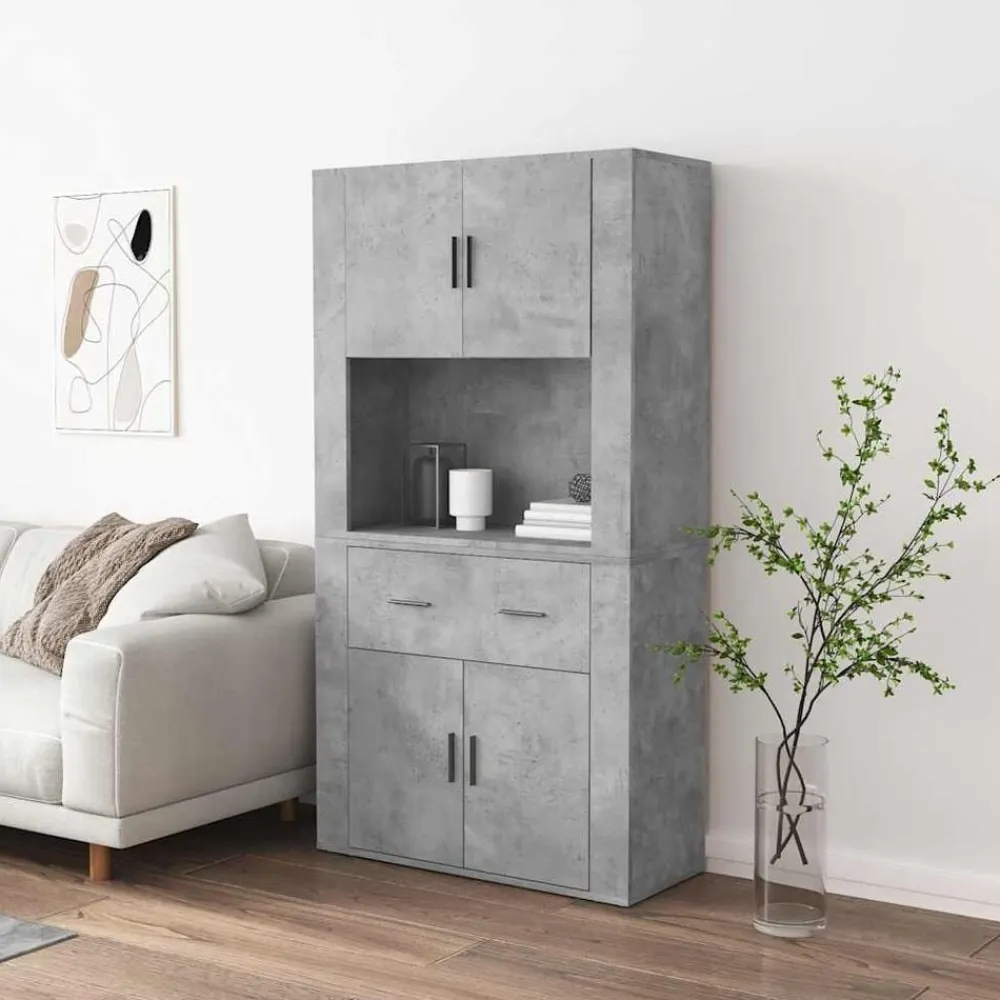 vidaXL Aparador alto madera contrachapada gris hormigón Gris hormigón Sale