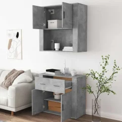 vidaXL Aparador alto madera contrachapada gris hormigón Gris hormigón Sale
