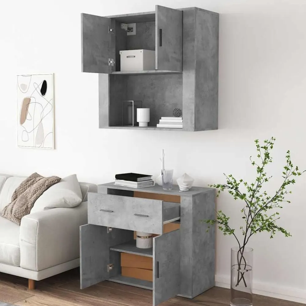 vidaXL Aparador alto madera contrachapada gris hormigón Gris hormigón Sale