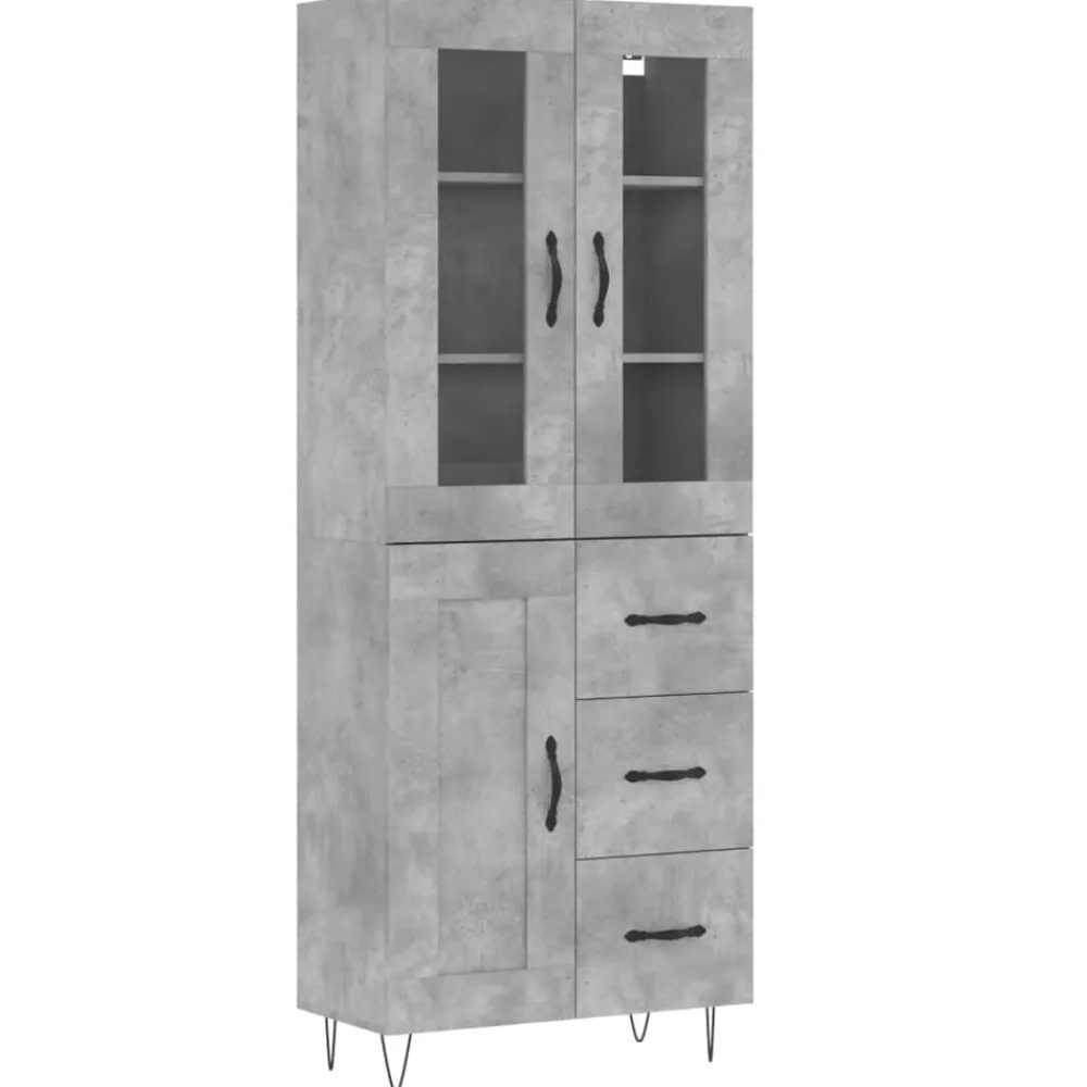 vidaXL Armarios Y Almacenamiento-Aparador alto madera contrachapada gris hormigón 69,5x34x180 cm