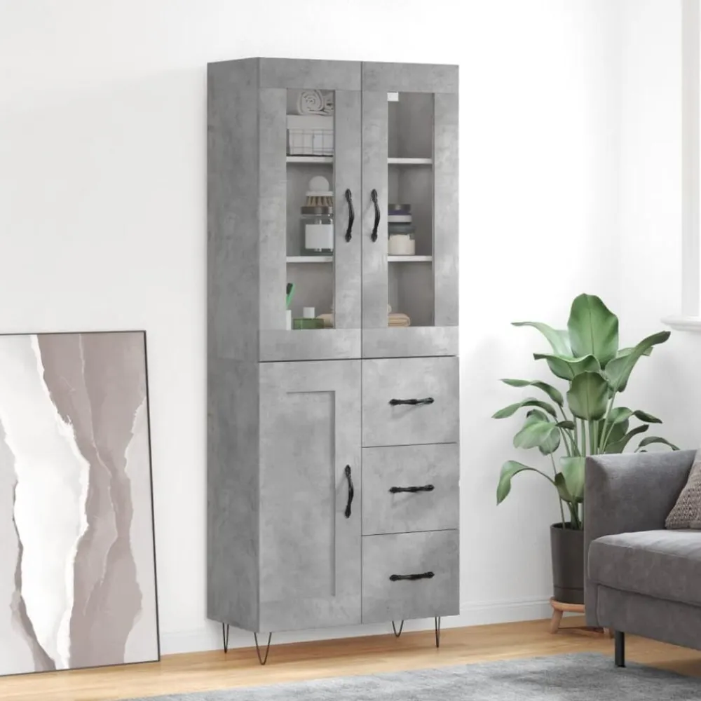 vidaXL Armarios Y Almacenamiento-Aparador alto madera contrachapada gris hormigón 69,5x34x180 cm