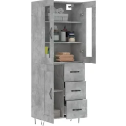 vidaXL Armarios Y Almacenamiento-Aparador alto madera contrachapada gris hormigón 69,5x34x180 cm