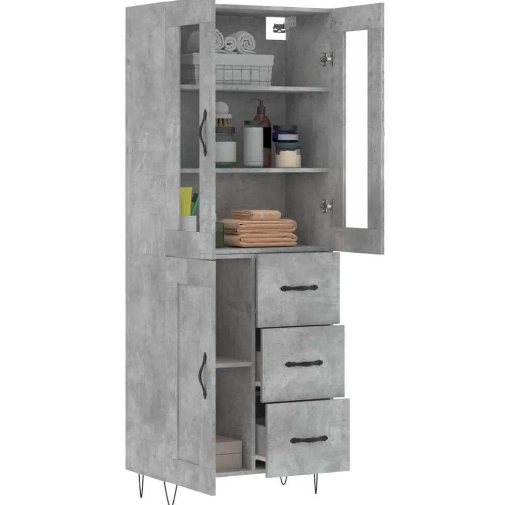 vidaXL Armarios Y Almacenamiento-Aparador alto madera contrachapada gris hormigón 69,5x34x180 cm