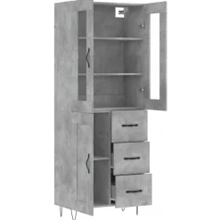 vidaXL Armarios Y Almacenamiento-Aparador alto madera contrachapada gris hormigón 69,5x34x180 cm