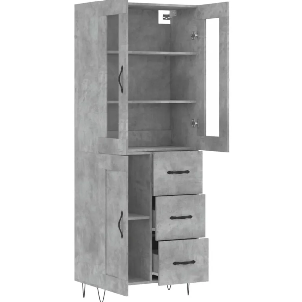 vidaXL Armarios Y Almacenamiento-Aparador alto madera contrachapada gris hormigón 69,5x34x180 cm