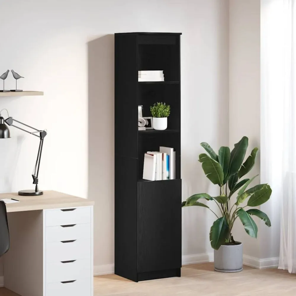 vidaXL Aparador alto roble 37,5x35x180 cm madera de ingeniería Negro Sale