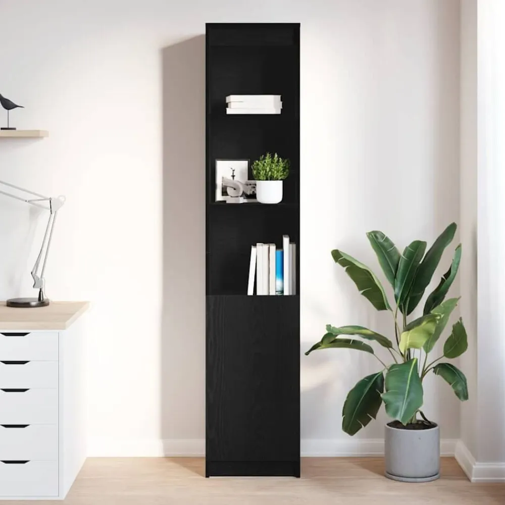 vidaXL Aparador alto roble 37,5x35x180 cm madera de ingeniería Negro Sale