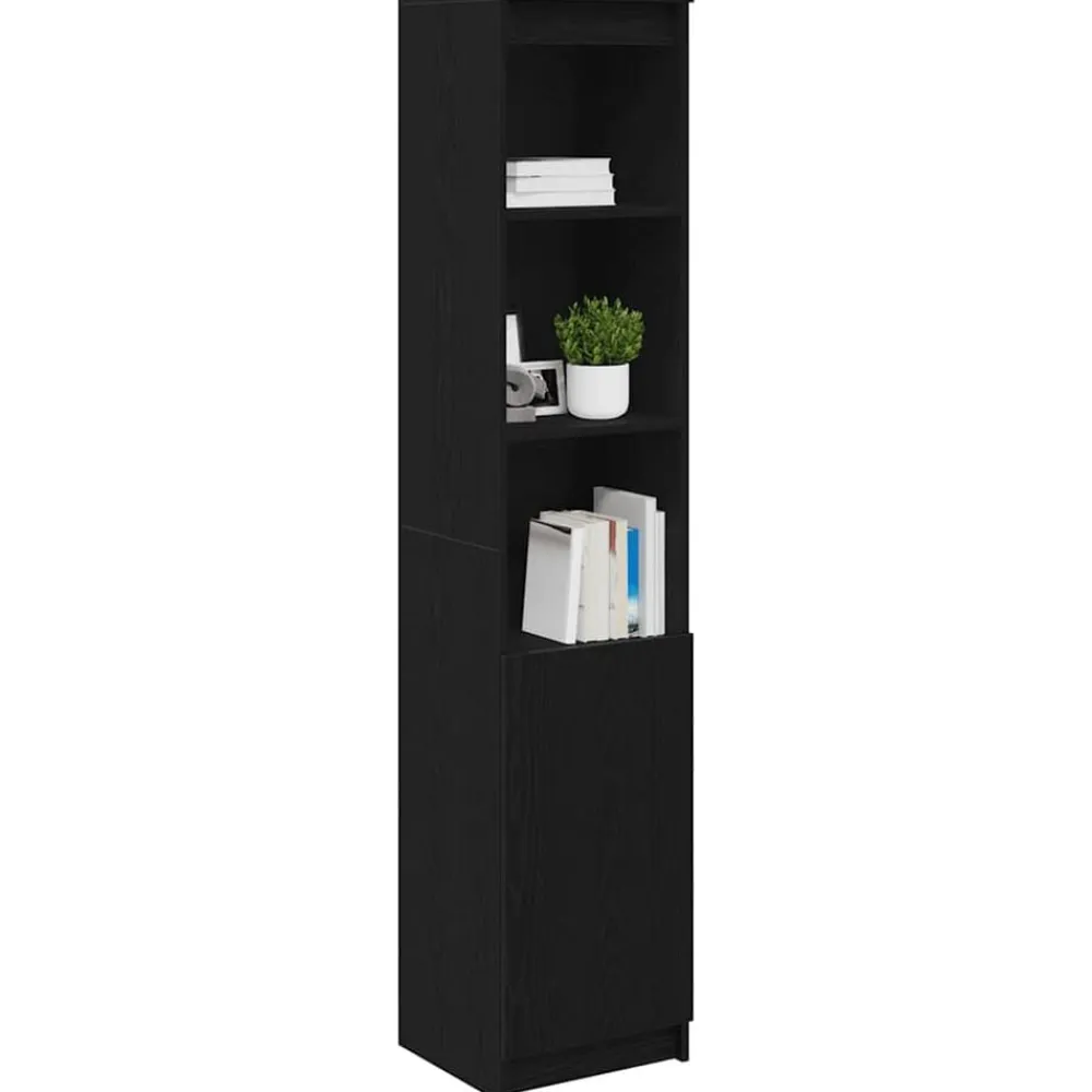 vidaXL Aparador alto roble 37,5x35x180 cm madera de ingeniería Negro Sale