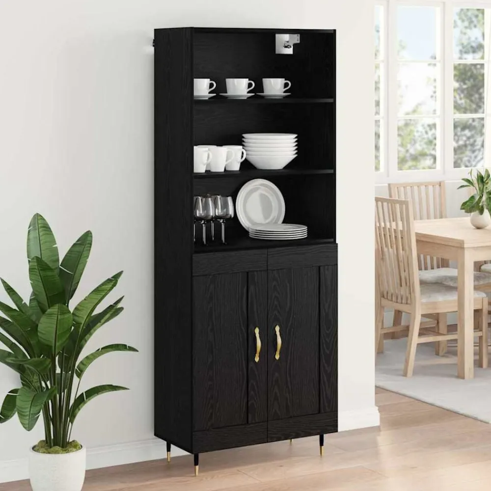 vidaXL Aparador alto 69,5 x 34 x 180 cm Roble negro New
