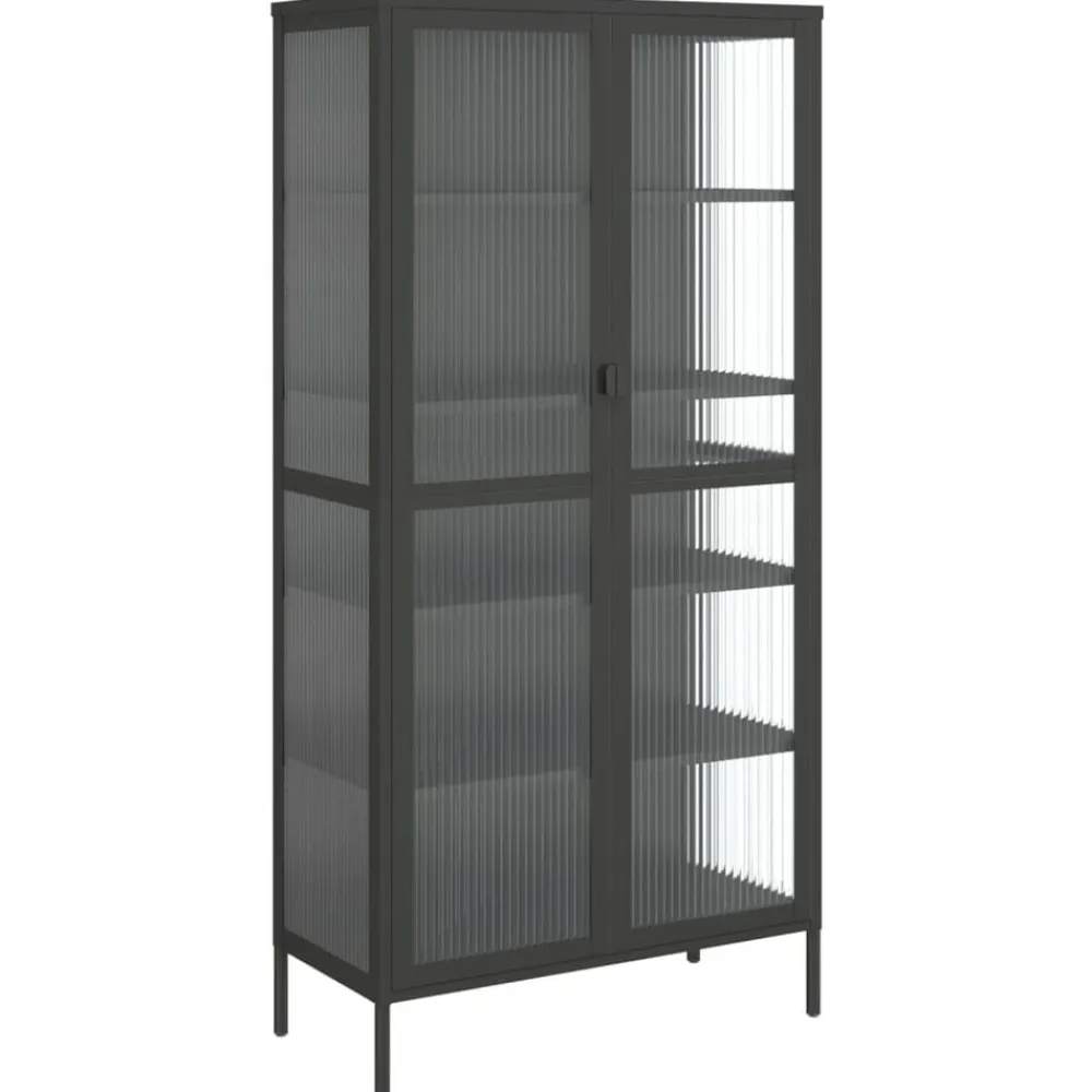 vidaXL Armarios Y Almacenamiento-Aparador alto vidrio y acero negro 85x40x180 cm