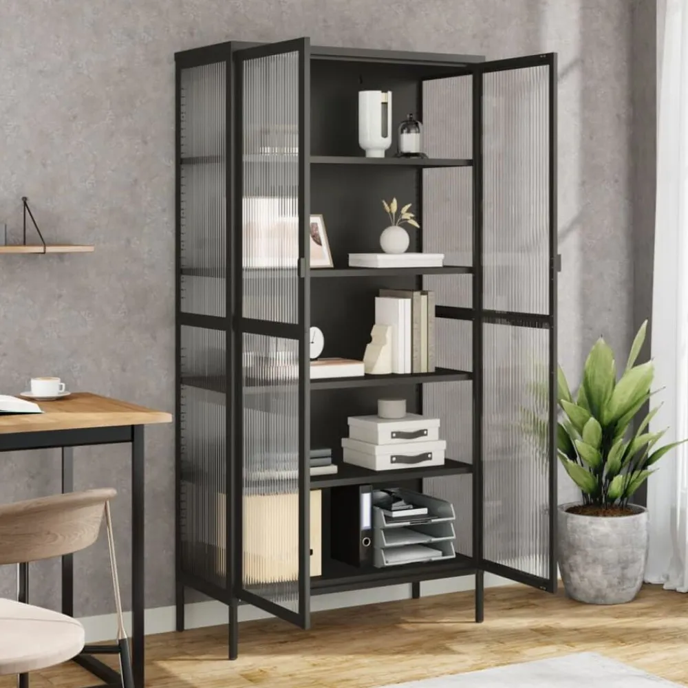 vidaXL Armarios Y Almacenamiento-Aparador alto vidrio y acero negro 85x40x180 cm