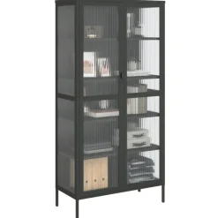 vidaXL Armarios Y Almacenamiento-Aparador alto vidrio y acero negro 85x40x180 cm