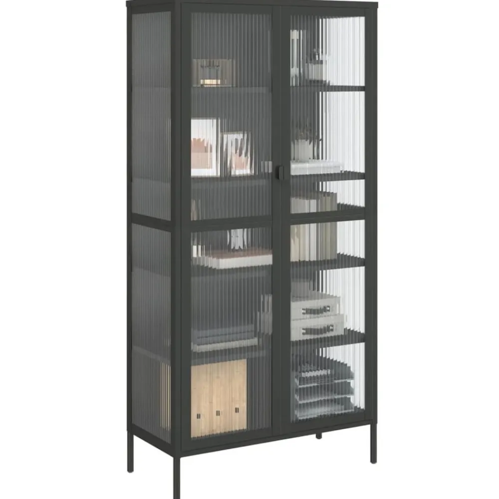 vidaXL Armarios Y Almacenamiento-Aparador alto vidrio y acero negro 85x40x180 cm