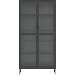 vidaXL Armarios Y Almacenamiento-Aparador alto vidrio y acero negro 85x40x180 cm