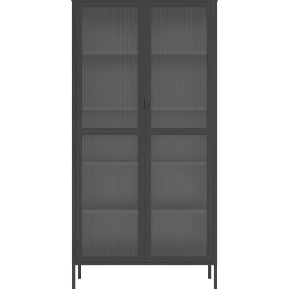 vidaXL Armarios Y Almacenamiento-Aparador alto vidrio y acero negro 85x40x180 cm