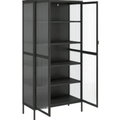 vidaXL Armarios Y Almacenamiento-Aparador alto vidrio y acero negro 85x40x180 cm